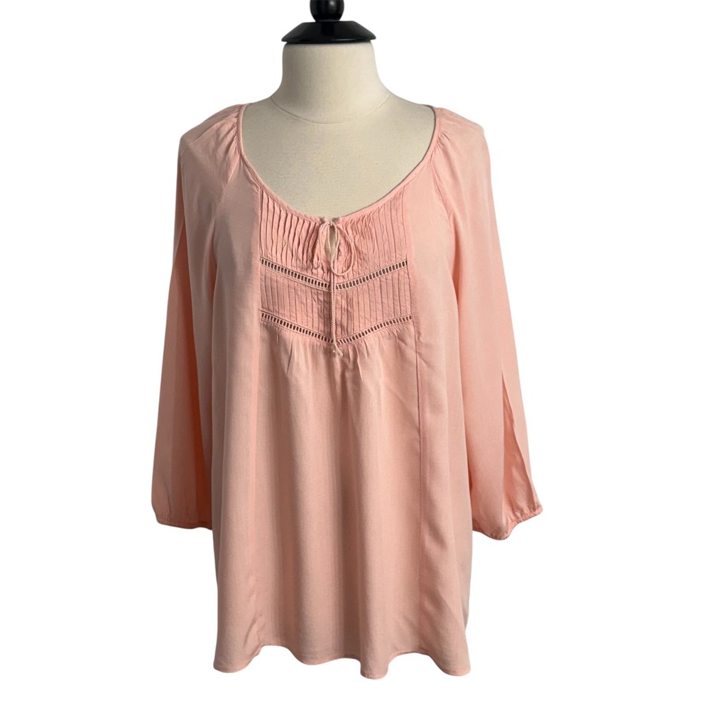 Women's Long Sleeve Boho Style Vertical Pintuck Pleating Peasant Blouse